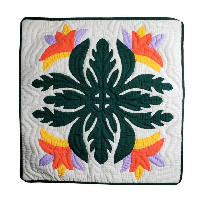 Hawaiian quilt ハワイアンキルト クッションカバー バードオブパラダイス ストレチア ゴクラクチョウカ 46x46cm
