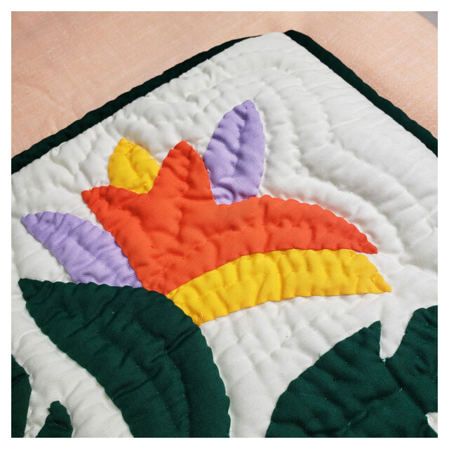 Hawaiian quilt ハワイアンキルト クッションカバー バードオブパラダイス ストレチア ゴクラクチョウカ 46x46cm