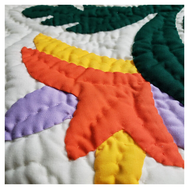 Hawaiian quilt ハワイアンキルト クッションカバー バードオブパラダイス ストレチア ゴクラクチョウカ 46x46cm