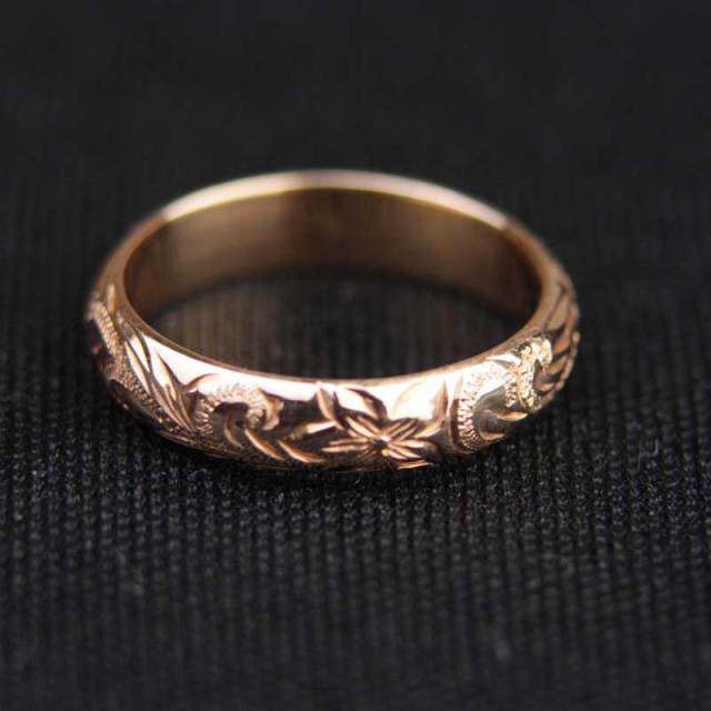 ハワイアンジュエリー 4mm　ピンクゴールド　14K　ヘリテイジリング