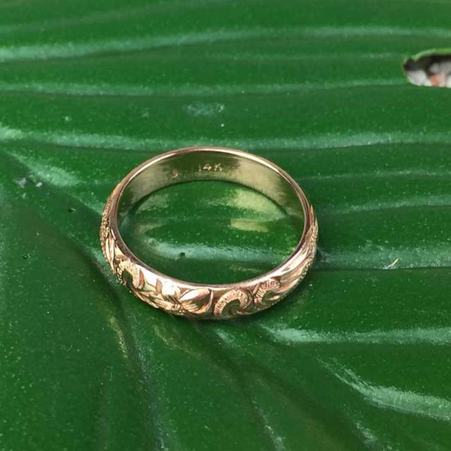ハワイアンジュエリー 4mm　ピンクゴールド　14K　ヘリテイジリング