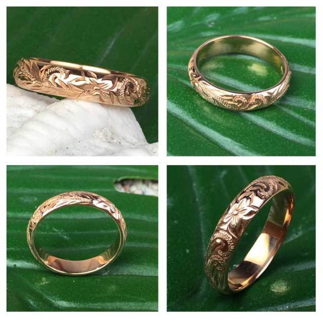 ハワイアンジュエリー 4mm　ピンクゴールド　14K　ヘリテイジリング
