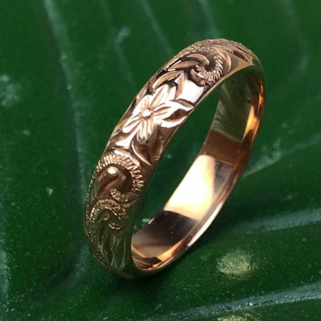 ハワイアンジュエリー 4mm　ピンクゴールド　14K　ヘリテイジリング