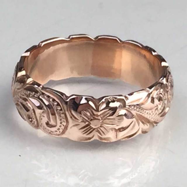 ハワイアンジュエリー 6mm　ピンクゴールド　カットアウト　14K　ヘリテイジリング