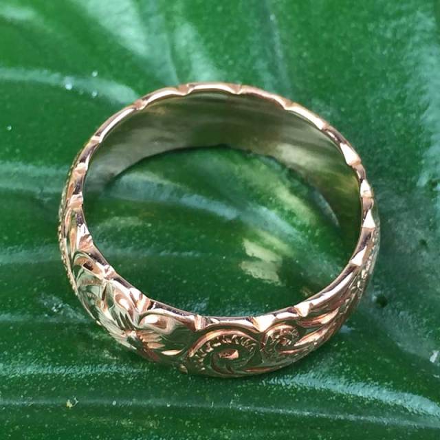 ハワイアンジュエリー 6mm　ピンクゴールド　カットアウト　14K　ヘリテイジリング