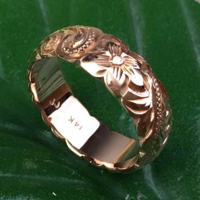 ハワイアンジュエリー 6mm　ピンクゴールド　カットアウト　14K　ヘリテイジリング