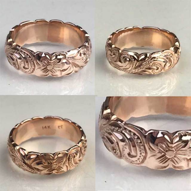 ハワイアンジュエリー 6mm　ピンクゴールド　カットアウト　14K　ヘリテイジリング