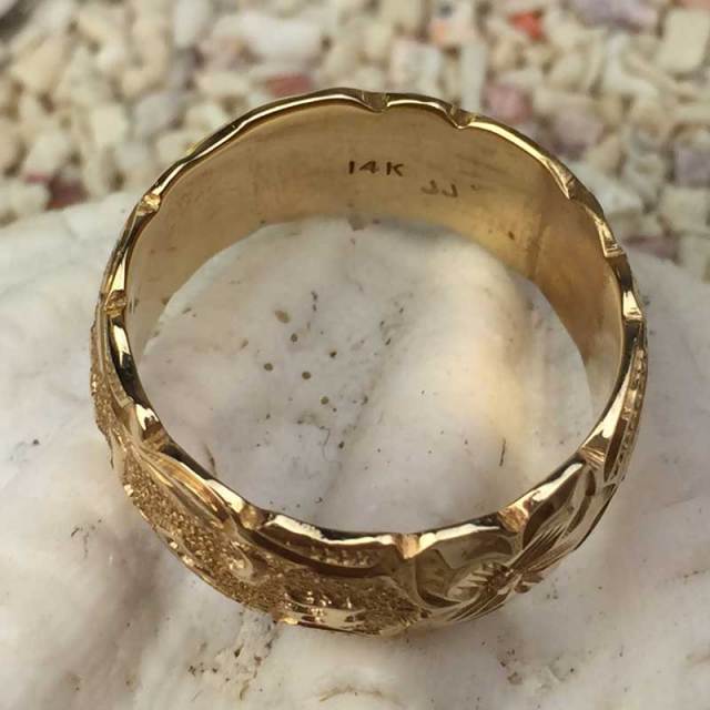 ハワイアンジュエリー 8mm　14Ｋ　ゴールドツートンダブルカットアウトリング