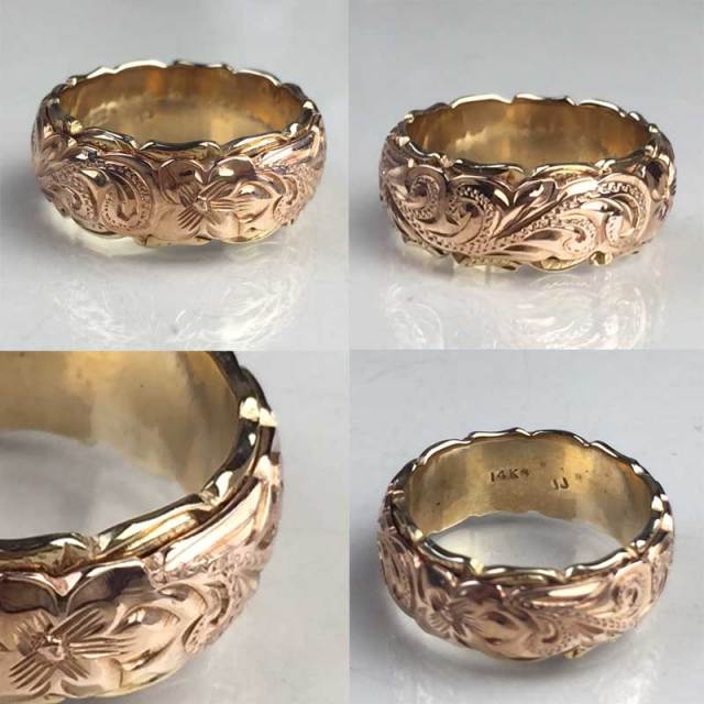 ハワイアンジュエリー 8mm　14Ｋ　ゴールドツートンダブルカットアウトリング