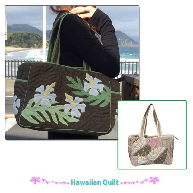 Hawaiianquiltハワイアンキルト　ダブルポケットスクエアバッグ/ レディースバッグ/ レディースバッグ