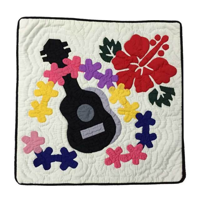 ハワイアンキルト ウクレレ ハイビスカス 46cm×46cm クッションカバー