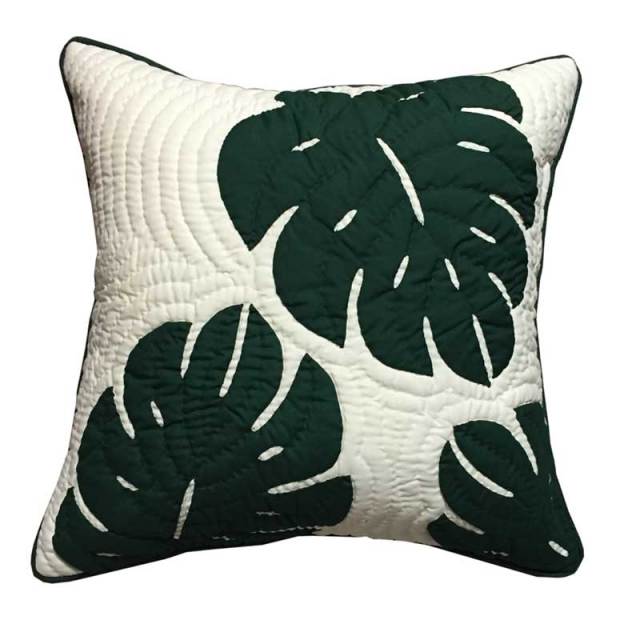 ハワイアンキルト　グリーンモンステラ　46cm×46cm　クッションカバー