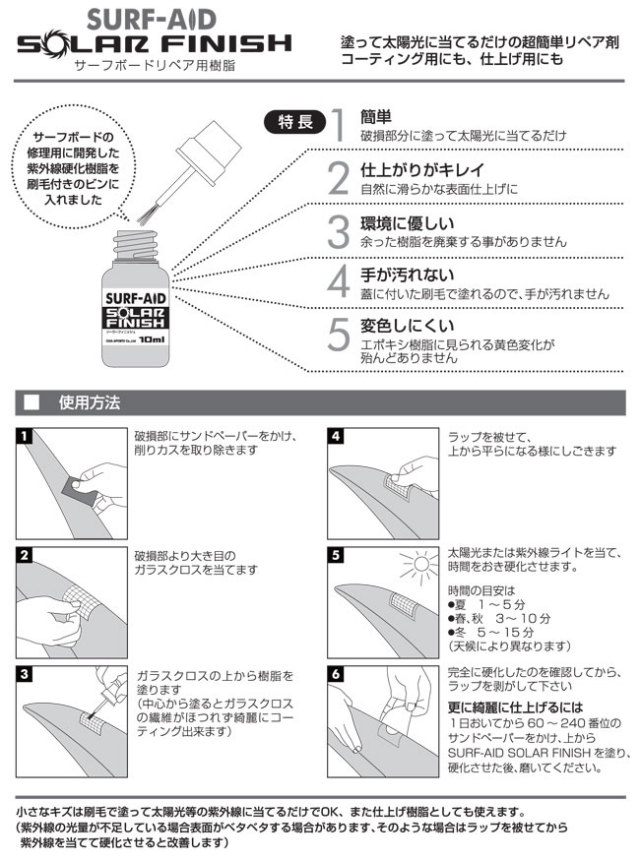 SURF AID サーフエイド サーフボードリペア用樹脂 ソーラフィニッシュ 詰替え用