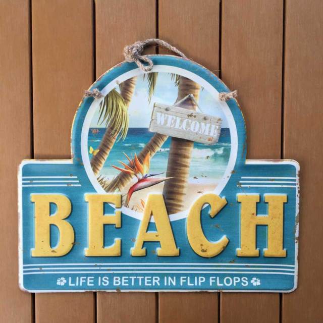 beach surf　レトロ調　ティンプレート　ハワイアン ブリキ看板　Beach　ビーチ