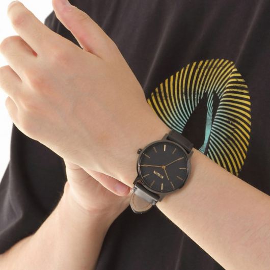 NIXON　腕時計 THE PORTER LEATHER　ALL BLACK GOLD/メンズウォッチ
