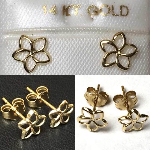 ハワイアンジュエリー　14金プルメリアイエローゴールドピアス/ゴールドピアス ハワインアクセサリー