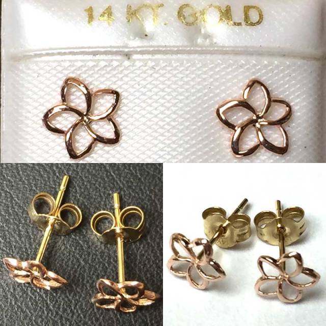 ハワイアンジュエリー 14金プルメリアピンクゴールドピアス