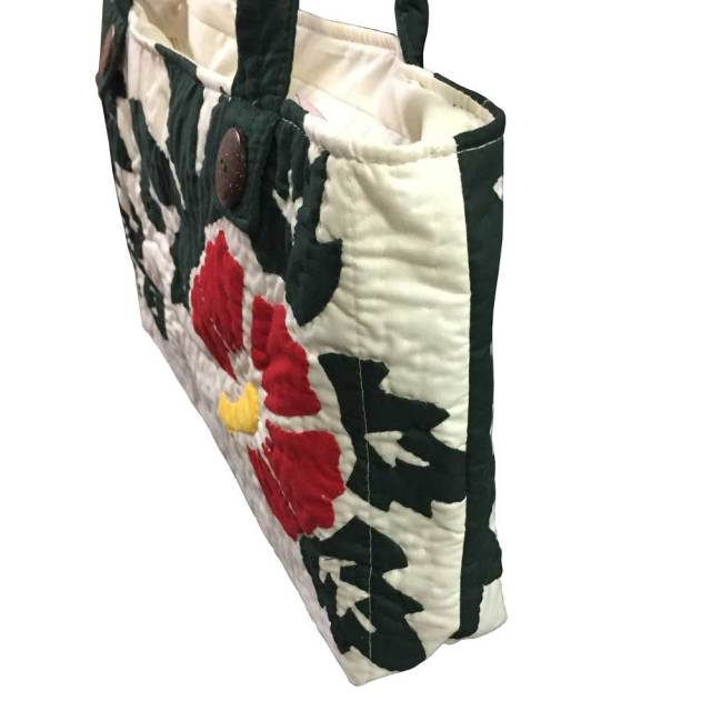 ハワイアンキルト ハイビスカス柄ハンドバッグ ホワイト/Hawaiianquilt レディースバッグ　手提げ