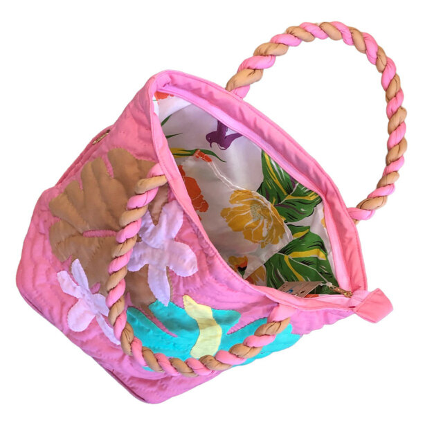 ハワイアンキルト ハンドバッグ ハイビスカス ピンク