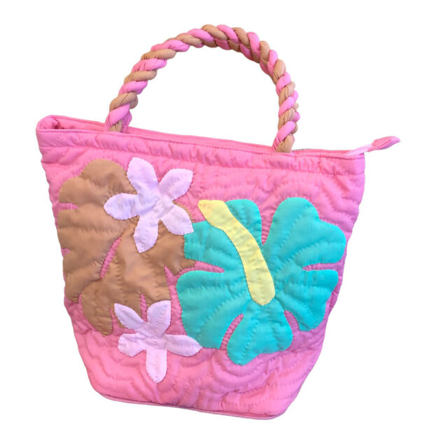 ハワイアンキルト ハンドバッグ ハイビスカス ピンク