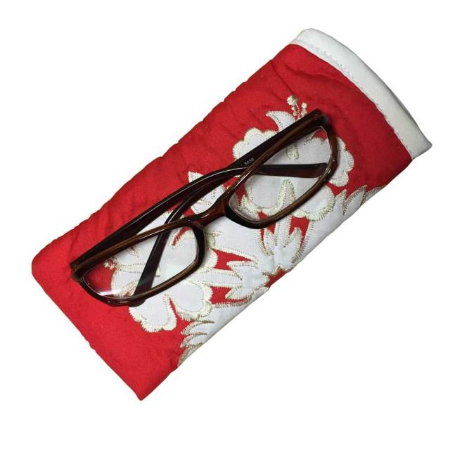 ハワイアンキルト メガネケース ハイビスカス柄 レッド/ Hawaiian quilt 眼鏡　サングラスケース