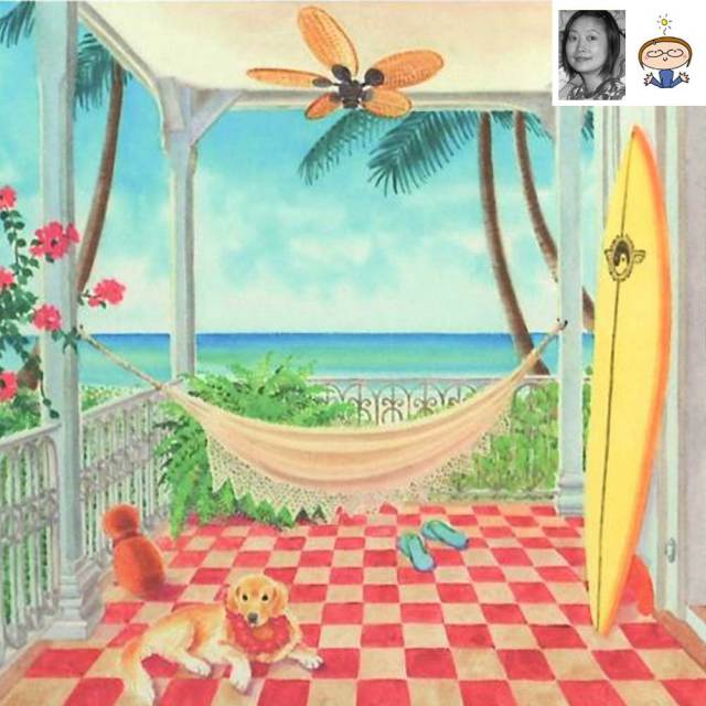 絵画 「my lanai」　栗乃木ハルミ/ サーフィン インテリア フラグッズ ハワイ hk0086