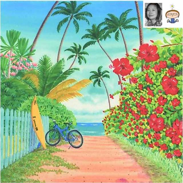 絵画 ハイビスカスの道/栗乃木ハルミ サーフィン インテリア フラグッズ hk0089