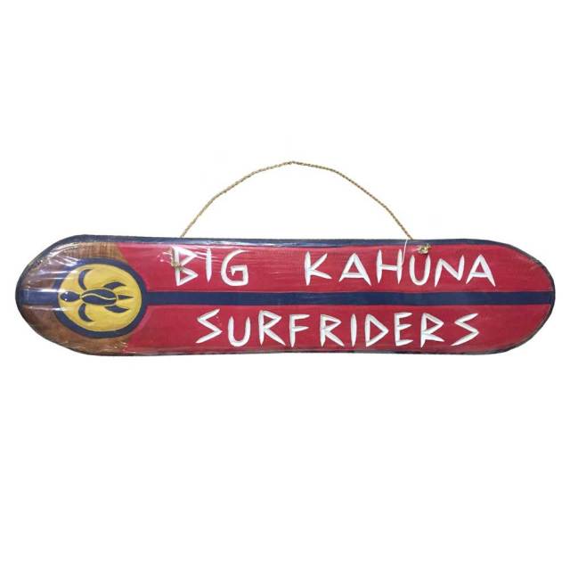 ハワイアン ウッド サインボード KAHUNA  SURFRIDERS/ウッドプレート ウッドアート インテリア サーフィン アメリカ雑貨