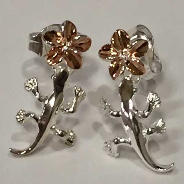 ハワイアンジュエリー　シルバーピアス　ゲッコー×プルメリア/シルバー　hawaiian jewely