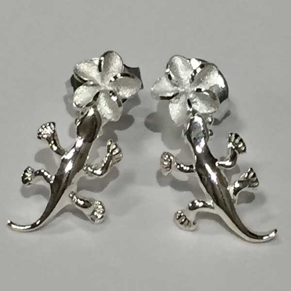 ハワイアンジュエリー　シルバーピアス　ゲッコー×プルメリア/シルバー　hawaiian jewely