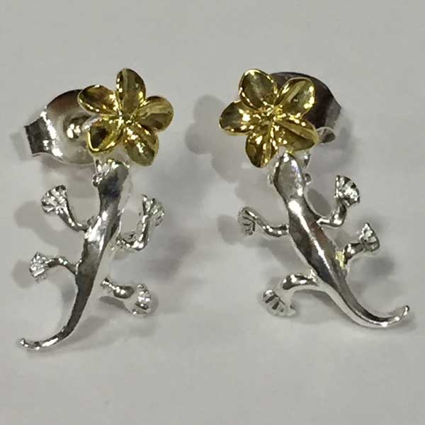 ハワイアンジュエリー　シルバーピアス　ゲッコー×プルメリア/シルバー　hawaiian jewely