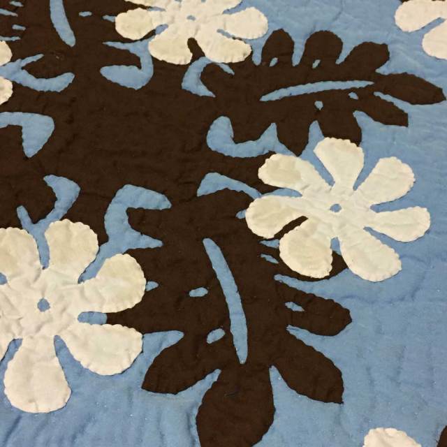 ハワイアンキルト　　45cm×45cm用クッションカバー　ブラウン×ブルー/Hawaiianquilt　インテリア　ハワイアン雑貨