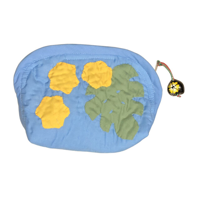 ハワイアンキルト  モンステラ ククイ付きポーチ Hawaiian Quilt 化粧ポーチ