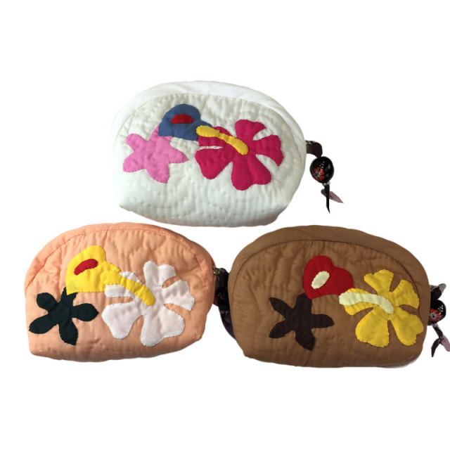 ハワイアンキルト Hawaiian Quilt　ハイビスカス＆ククイポーチ /ハワイアンキルト  バッグ ハワイアン雑貨