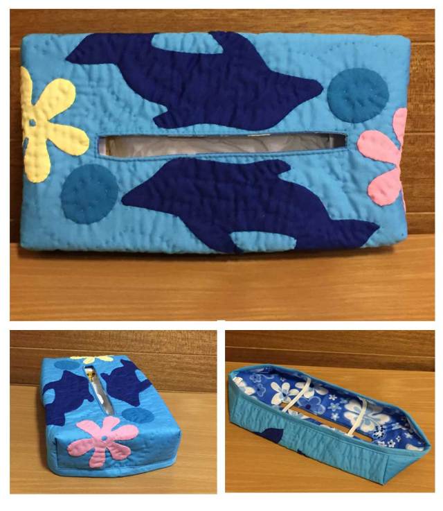 ハワイアンキルト　Hawaiian Quilt　ティッシュボックスカバー イルカ柄