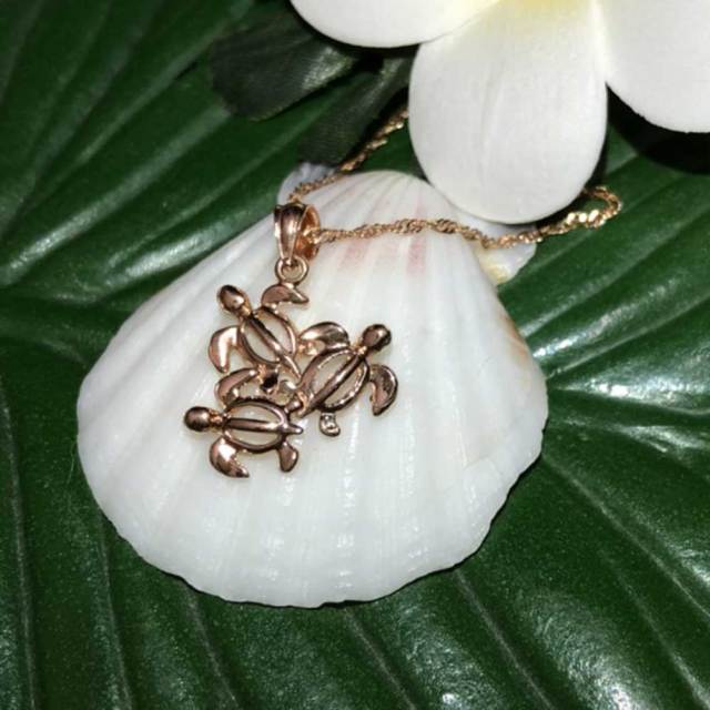 ハワイアンジュエリー 14ｋ　シンガポールチェーン付き　3ホヌネックレス/ハワイアンアクセサリー
