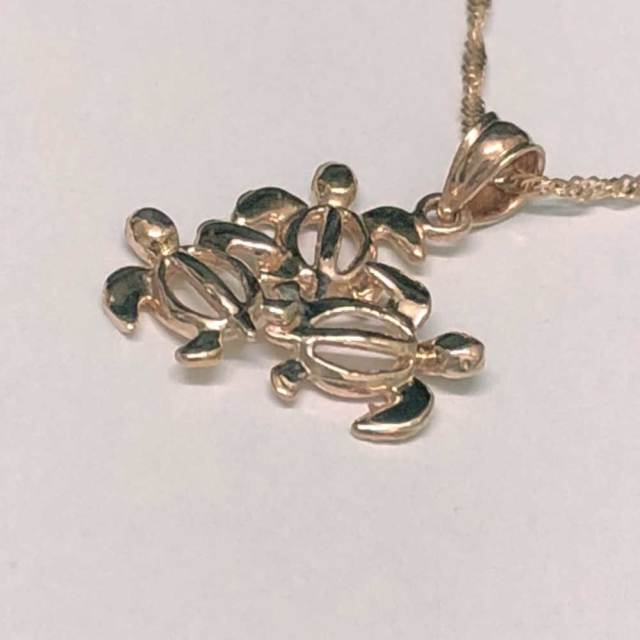 ハワイアンジュエリー 14k シンガポールチェーン付き 3ホヌネックレス