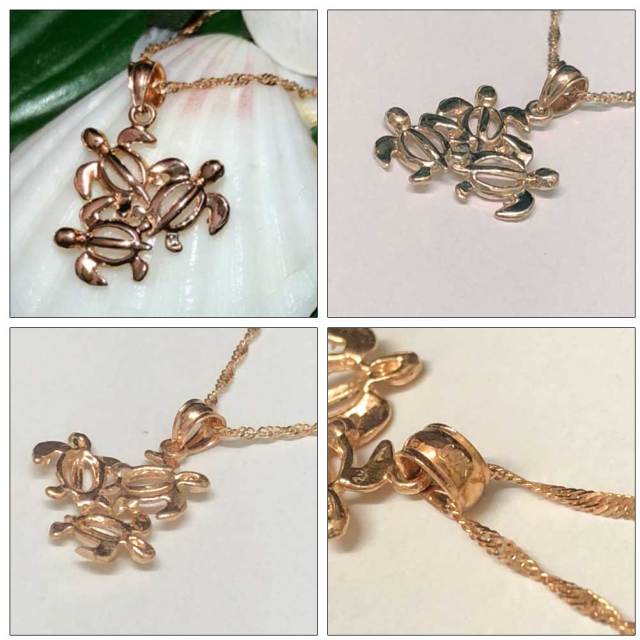 ハワイアンジュエリー 14ｋ　シンガポールチェーン付き　3ホヌネックレス/ハワイアンアクセサリー