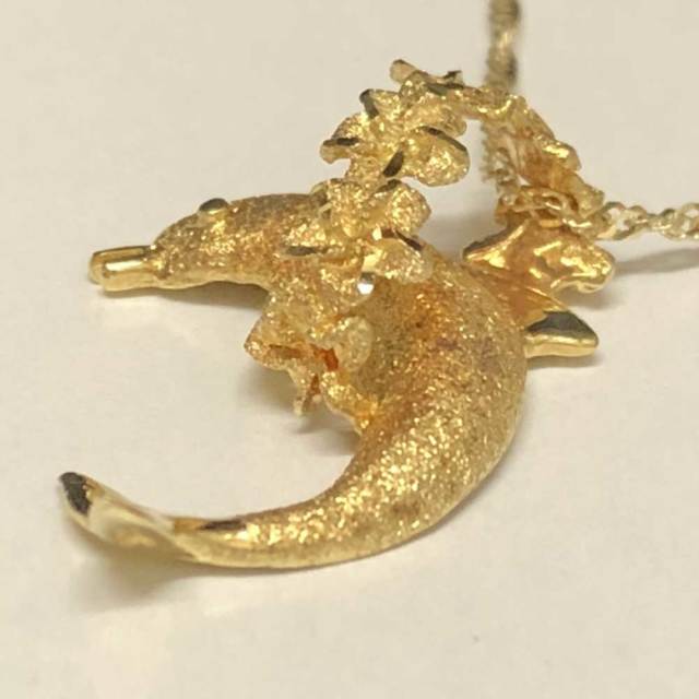 ハワイアンジュエリー 14ｋ　シンガポールチェーン付きドルフィン×プルメリアネックレス/ハワイアンアクセサリー
