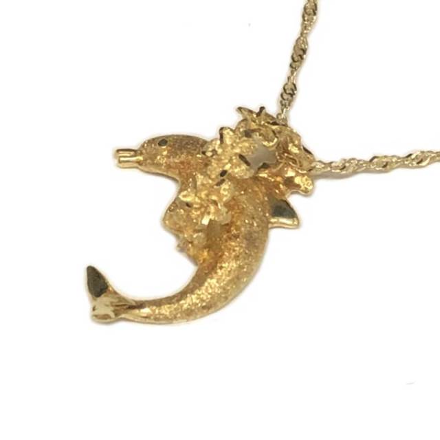 ハワイアンジュエリー 14ｋ　シンガポールチェーン付きドルフィン×プルメリアネックレス/ハワイアンアクセサリー