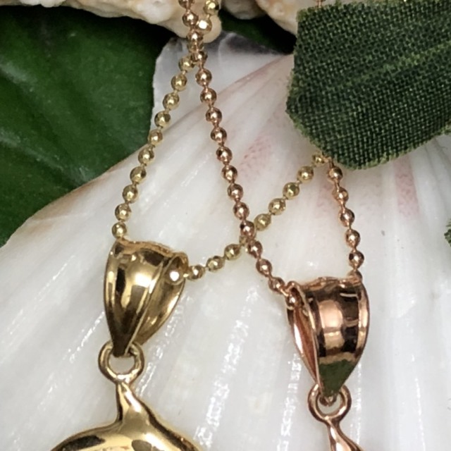 ハワイアンジュエリー 14k ボールチェーン付きドルフィン×プルメリア