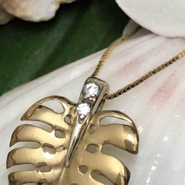ハワイアンジュエリー 14k ベネチアンチェーン付きモンステラ