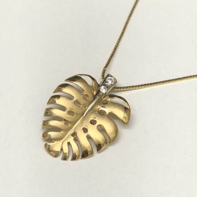 ハワイアンジュエリー 14ｋ　ベネチアンチェーン付きモンステラネックレス/ハワイアンアクセサリー