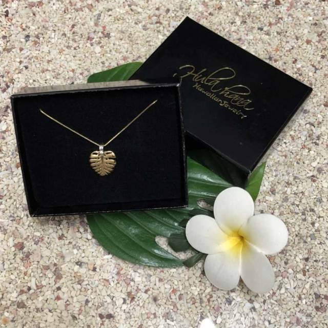 ハワイアンジュエリー 14ｋ　ベネチアンチェーン付きモンステラネックレス/ハワイアンアクセサリー