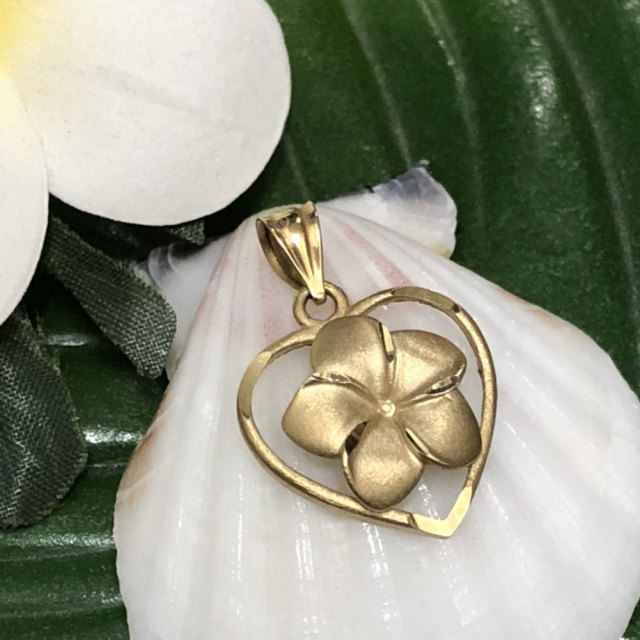 ハート プルメリア ハワイアン ジュエリー 14k ゴールド ペンダント トップ ハワイアンジュエリー プルメリアペンダントトップ