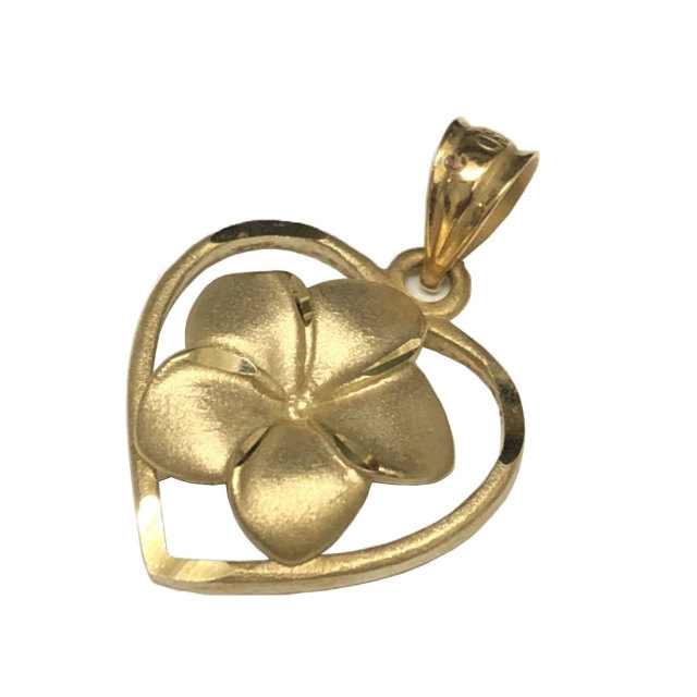 ハワイアンジュエリー 14ｋ　ハートインザプルメリア　ペンダントヘッド/ハワイアンアクセサリー　14金