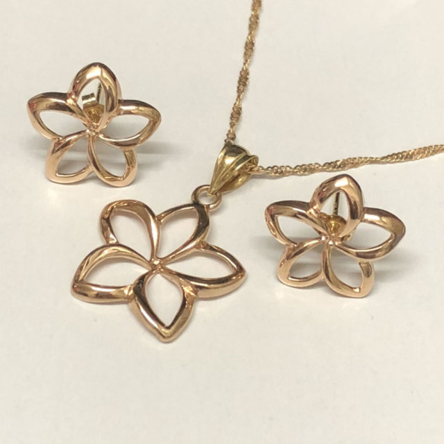 ハワイアンジュエリー 14k シンガポールチェーン付き透かしプルメリア