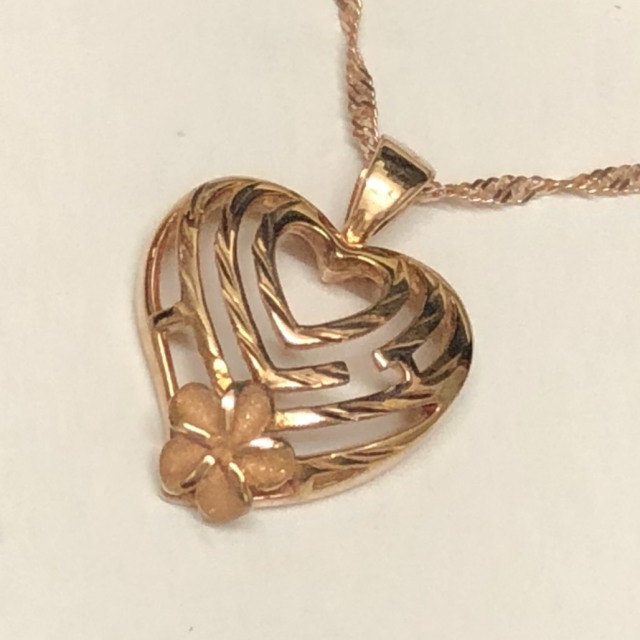 ハワイアンジュエリー シルバーシンガポールチェーン付き　プルメリアハート　ペンダントネックレス
