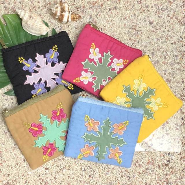ハワイアンキルト Hawaiian Quilt ハイビスカス柄スクエアコイン