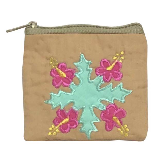 ハワイアンキルト Hawaiian Quilt 　ハイビスカス柄スクエアコインケース/財布　小銭入れ